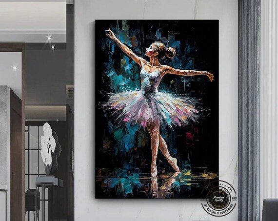 Ballerina Leap in White Tutu Stage Oil Painting Poster for Modern Home Decor