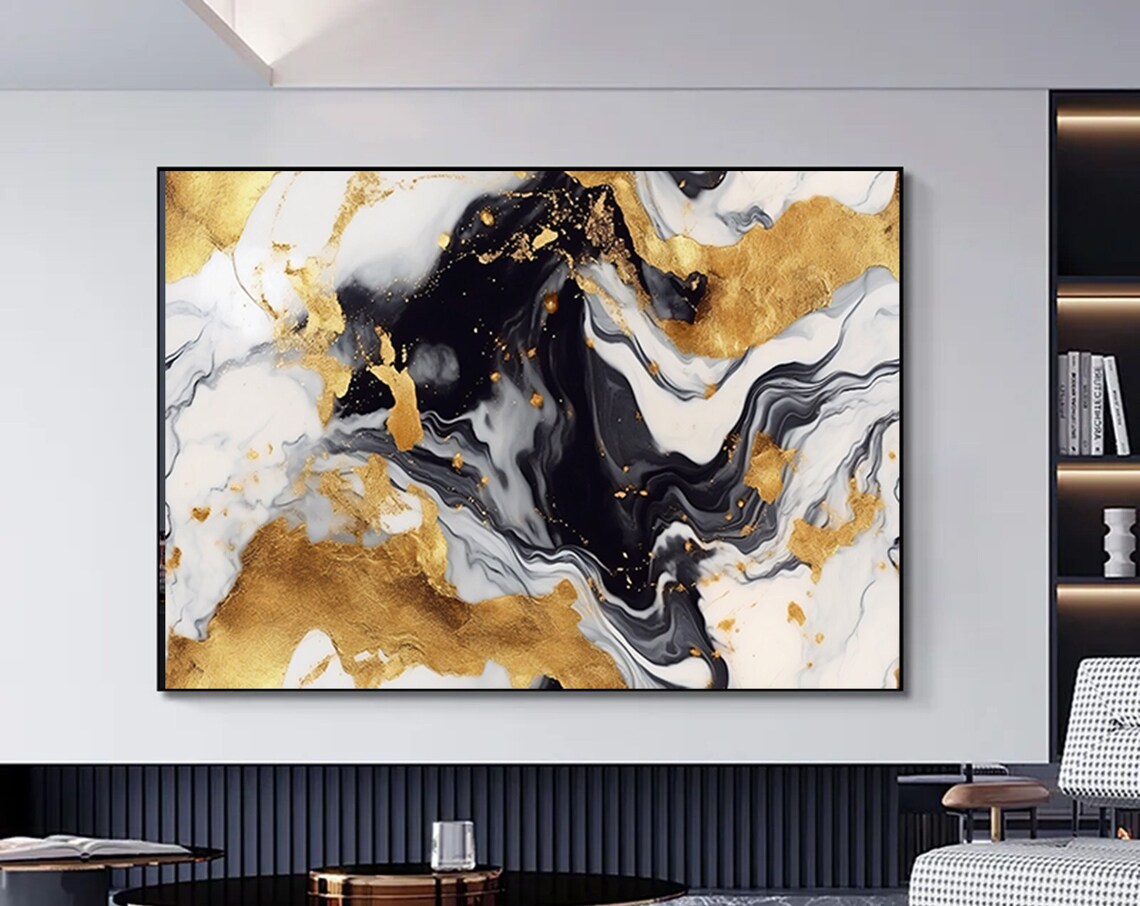 Black Gold White Marble Abstract Luxury Alcohol Ink Art Print