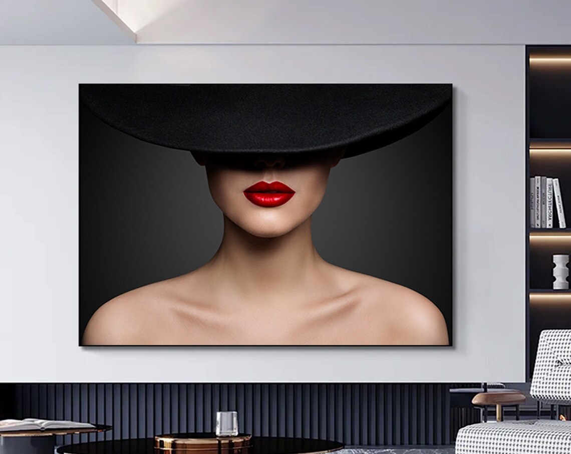 Woman In Hat Canvas Portrait Painting Silhouette Print Home Decor Wall Art