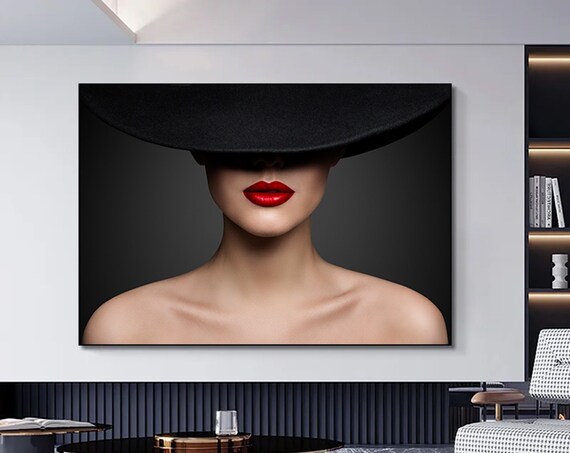Woman In Hat Canvas Portrait Painting Silhouette Print Home Decor Wall Art