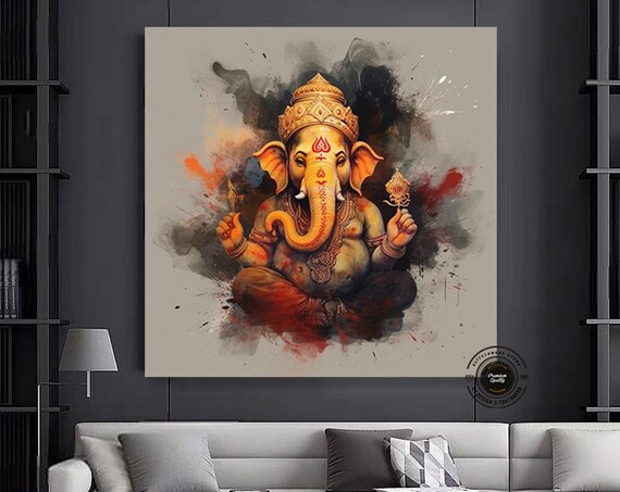 Ganesha Canvas Framed Print Ganesh Ji Wall Art Hindu God Poster Ready To Hang Home Decor