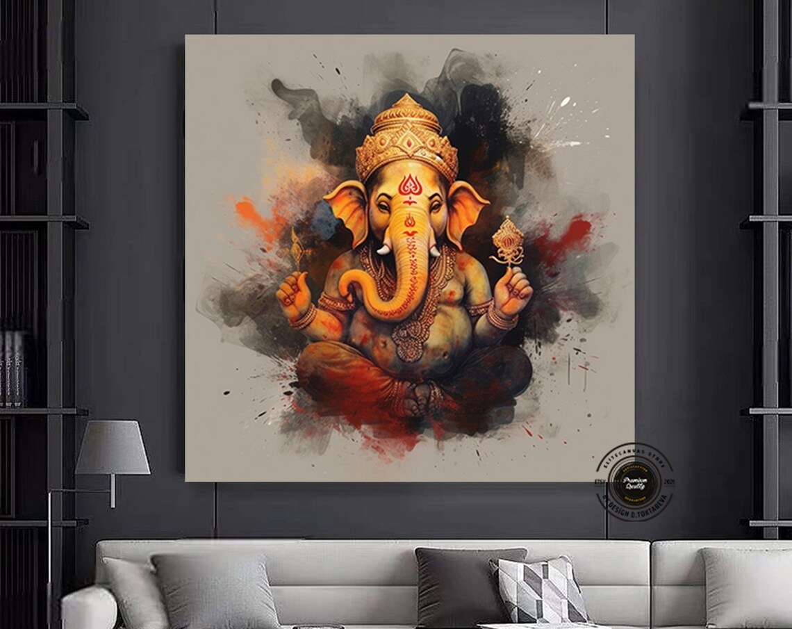 Lord Ganesha Hindu Elephant God Watercolor Spiritual Art Print