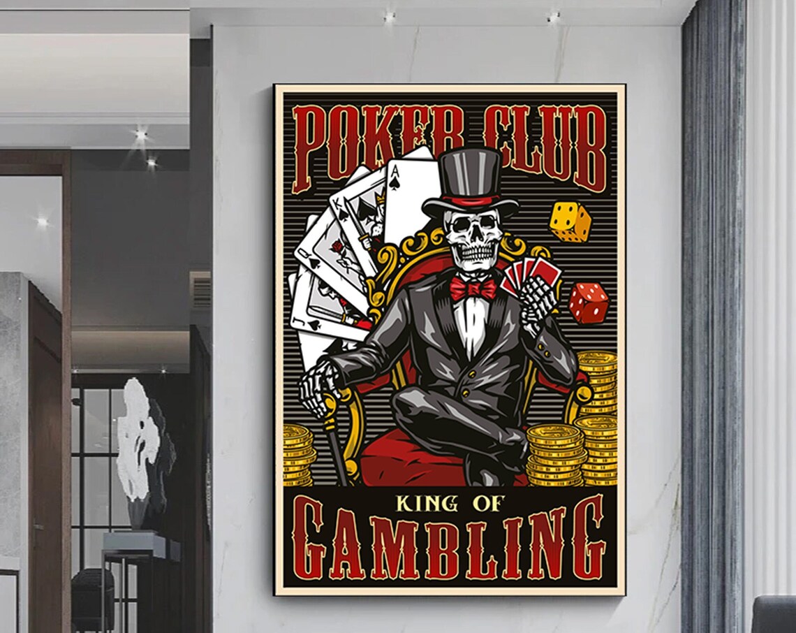 Poker Club King of Gambling Vintage Skeleton Card Game Poster