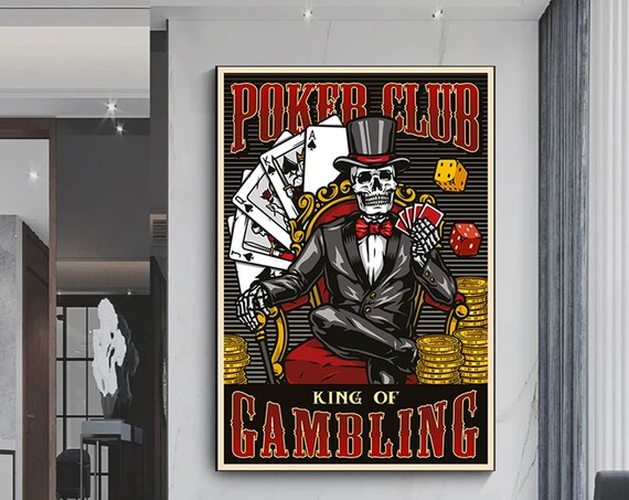 Poker Club King of Gambling Vintage Skeleton Card Game Poster