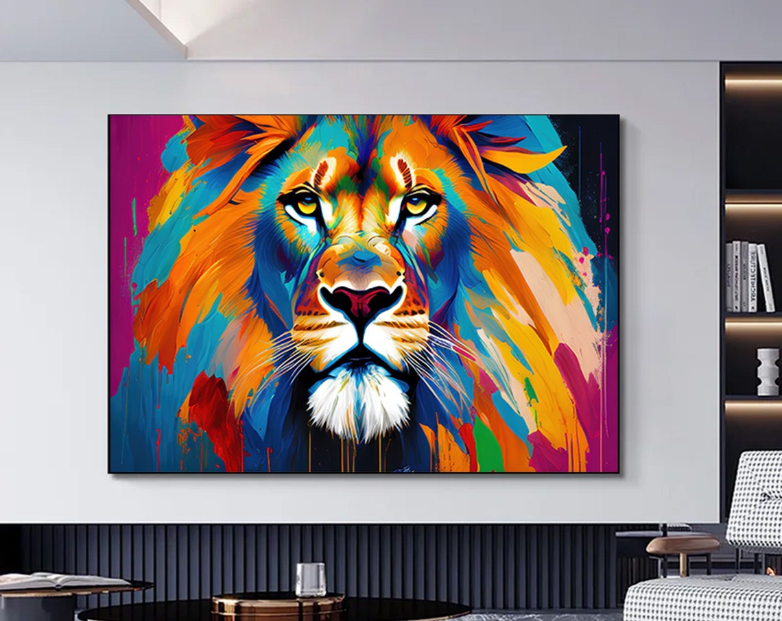 Rainbow Lion Face Pop Art Colorful Wild Animal Paint Splash Poster