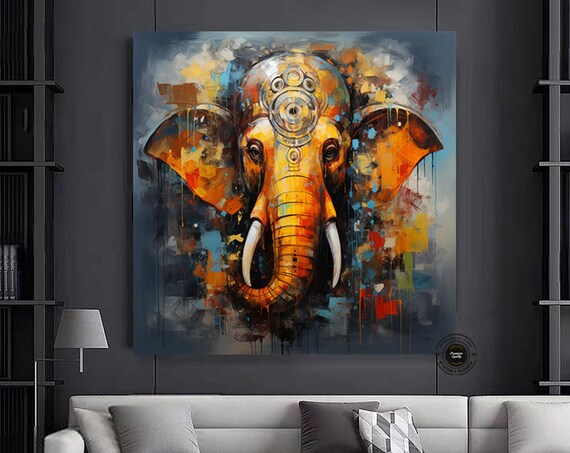 Abstract Ganesha Painting Print On Framed Canvas Large Ganpati Wall Art Home Decor Gift For Her Living Room And Kitchen