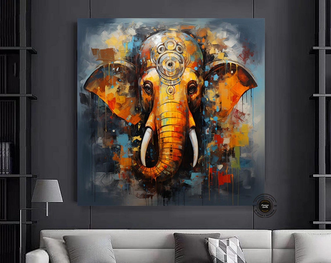 Colorful Elephant Head Painted Forehead Abstract Wildlife Poster