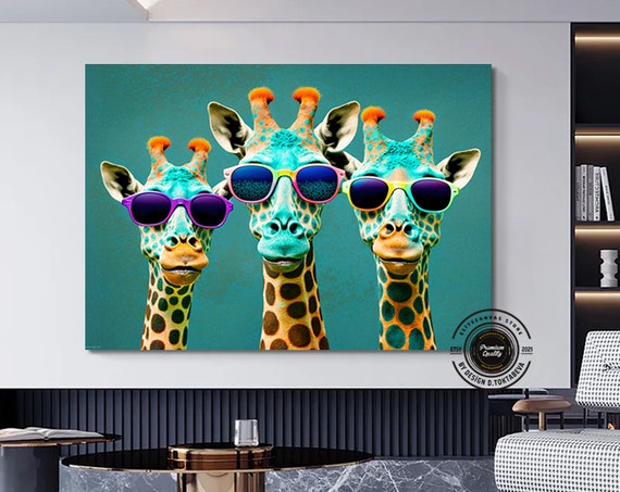 Funky Giraffe Wall Art Canvas Print Picture Home Decor Animals Handmade Hangings Customised Gifts Large Animal