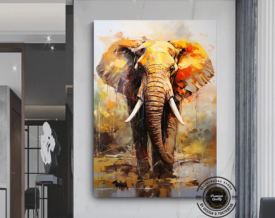 Colorful Elephant Print Pop Art Wall Canvas Watercolor Poster Above Bed Decor
