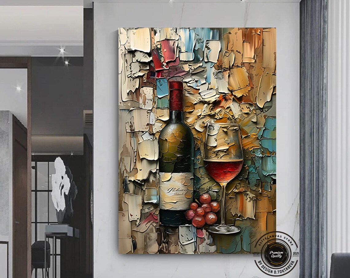 Wine Bottle Glass Decor, Red Fruit Wall Art Print