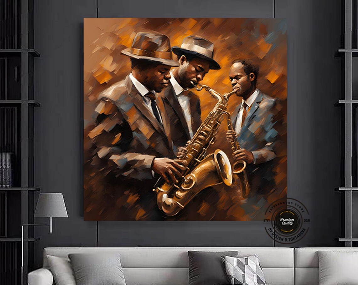 Jazz Saxophone Trio Live Club Performance Art Poster for Stylish Living Spaces