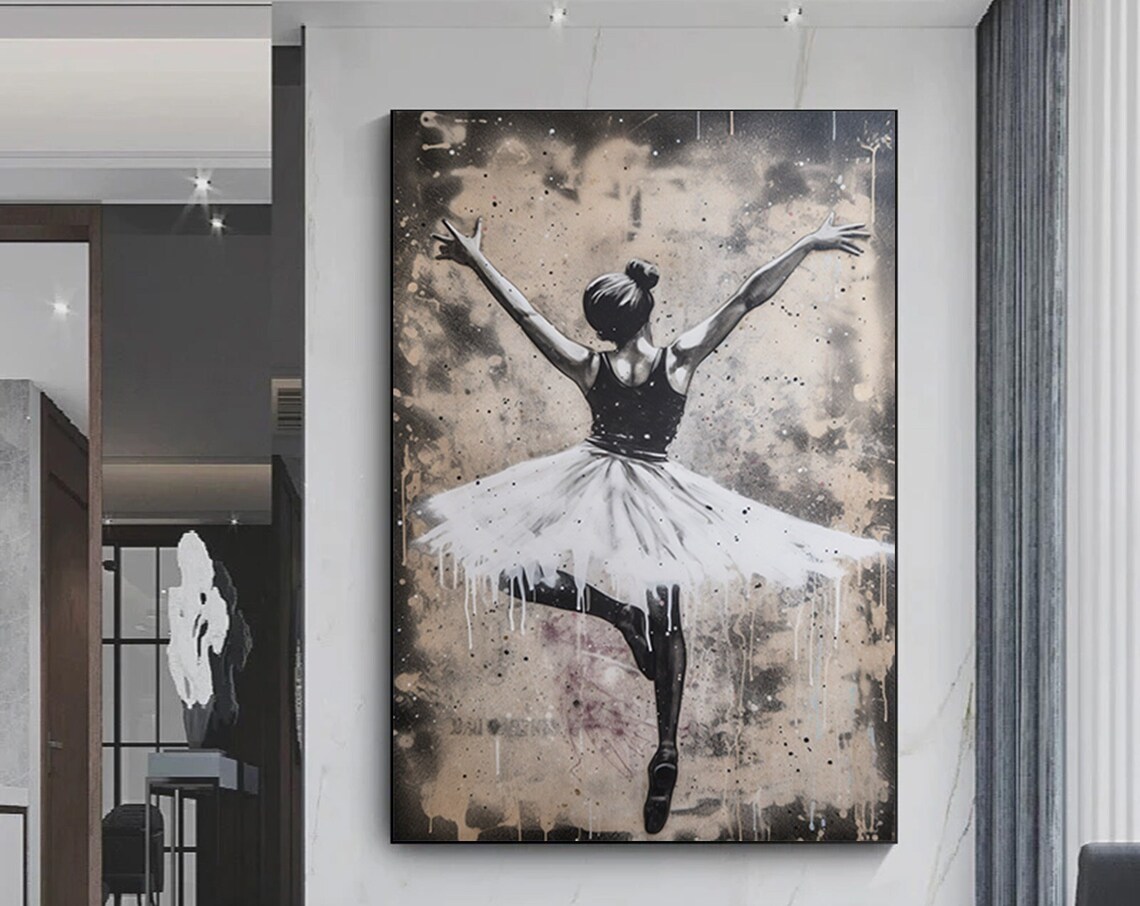 Ballerina Street Art Black White Graffiti Style Dancer Wall Poster