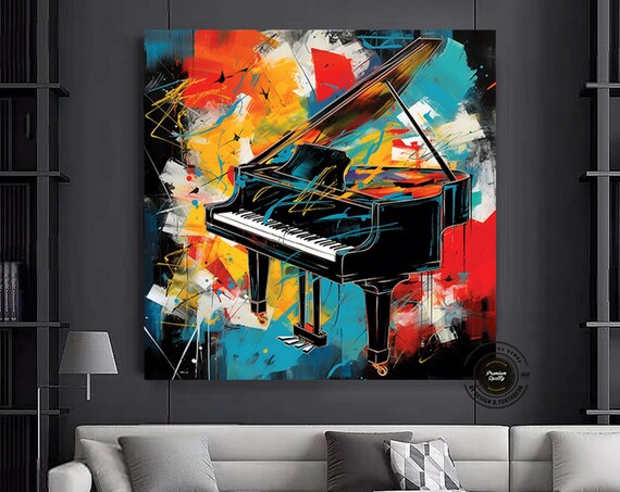 Grand Piano in Colorful Abstract Brushstroke Music Art Poster