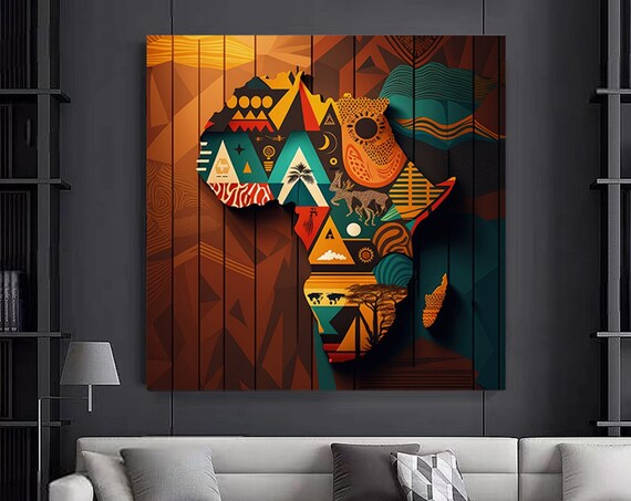 Geometric Africa Map Tribal Pattern Wood Background Wall Poster