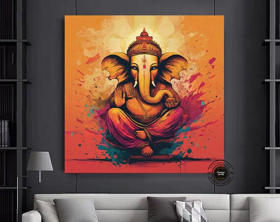 Great Ganesha Wall Art Abstract Artcolorful Inspired Ganesh Canvas