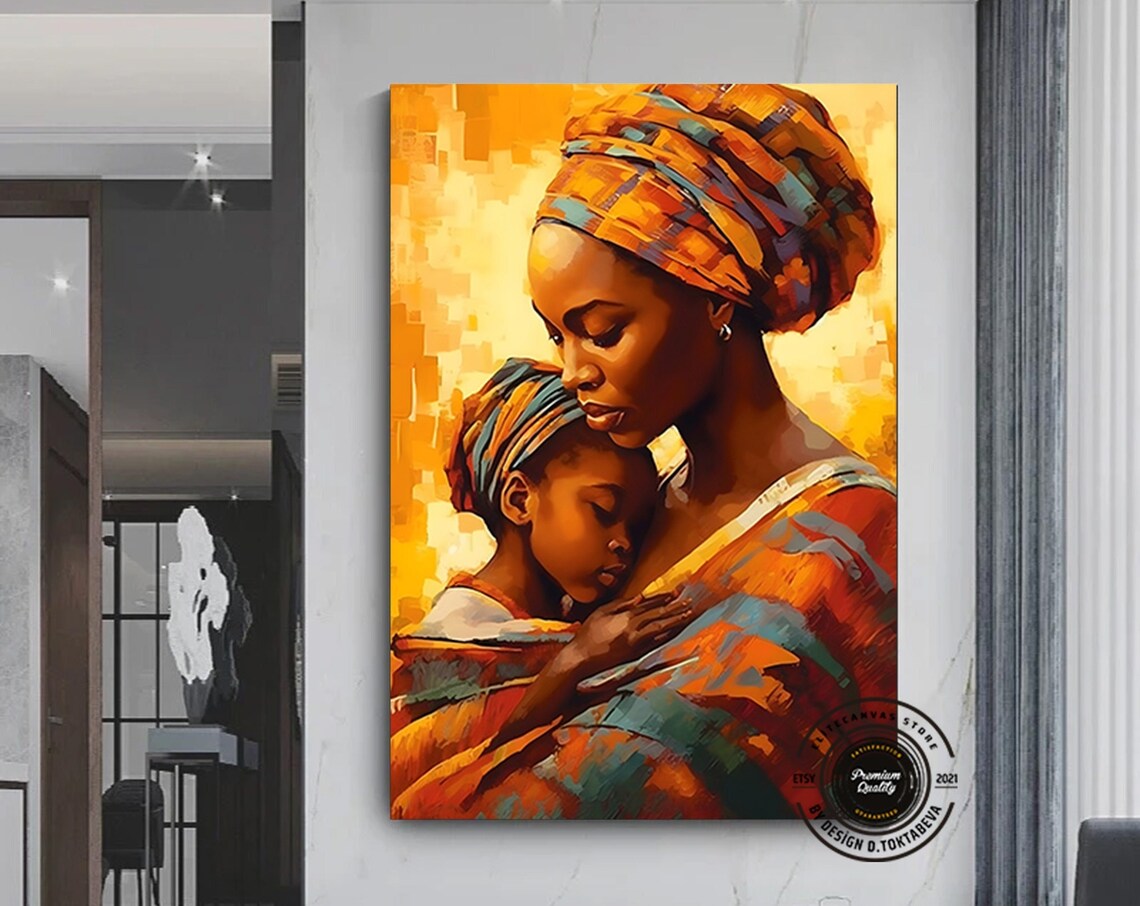 African Woman With Children Abstract Art Print
