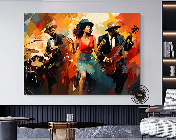 Jazz Band Singer Guitarist Drummer Colorful Music Art Poster