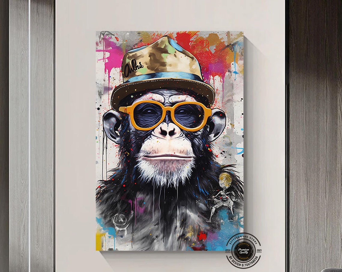 Graffiti Canvas Art Print Pop Wall Large Monkey Painting Street Printss