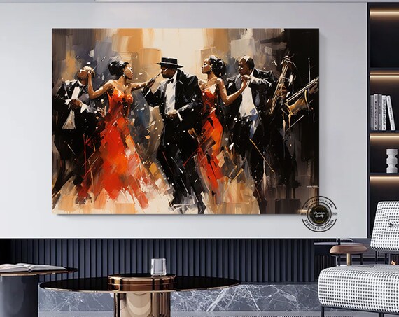 African Jazz Club Dancing Couples Expressive Oil Painting Art Poster