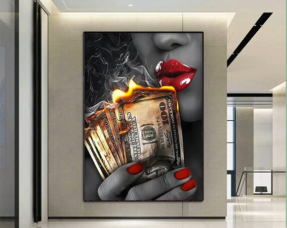 Burning Hundred Dollar Bills Bold Money Hustle Motivational Poster