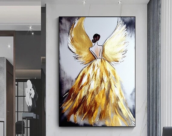 Abstract Art Print Gold Painting Modern Luxangel Wings Woman Poster