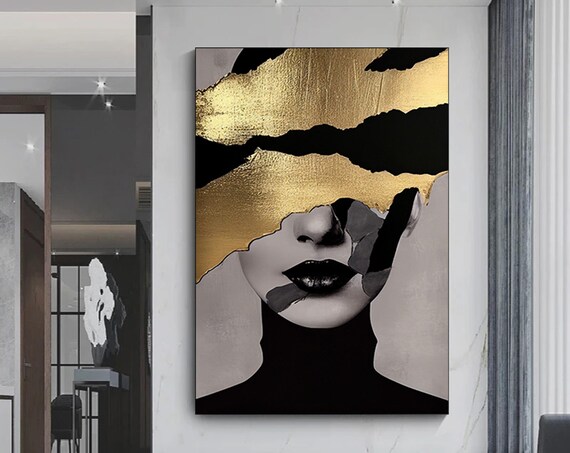 Gold Woman Canvas Painting Abstract Print Fashion Wall Decor Women Art Home Decoration