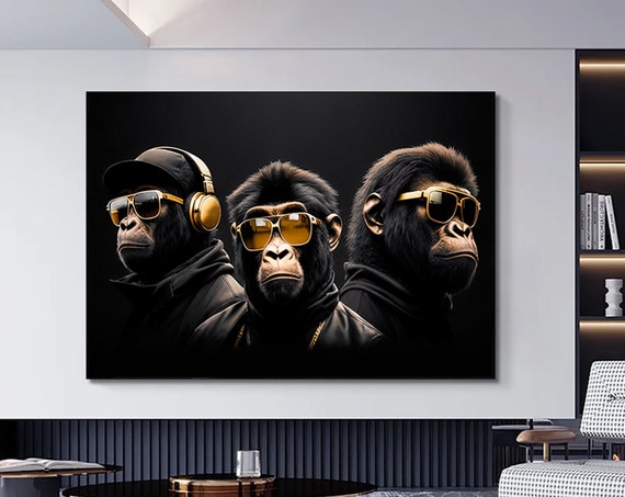 Three Wise Monkey Canvas Abstract Wall Art Modern Decor Living Room Decors Drawings