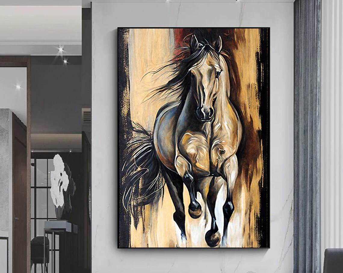 Abstract Black Horse Painting, Modern Animal Art Print