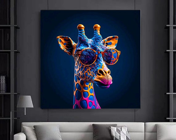 Colorful Cute Giraffe Wall Art Decor Animal Canvas Painting
