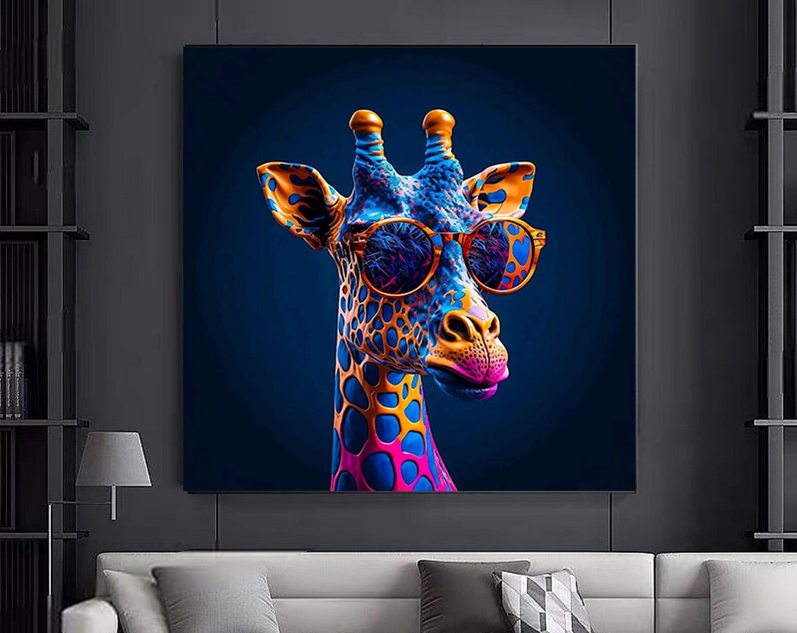 Colorful Cute Giraffe Wall Art Decor Animal Canvas Painting