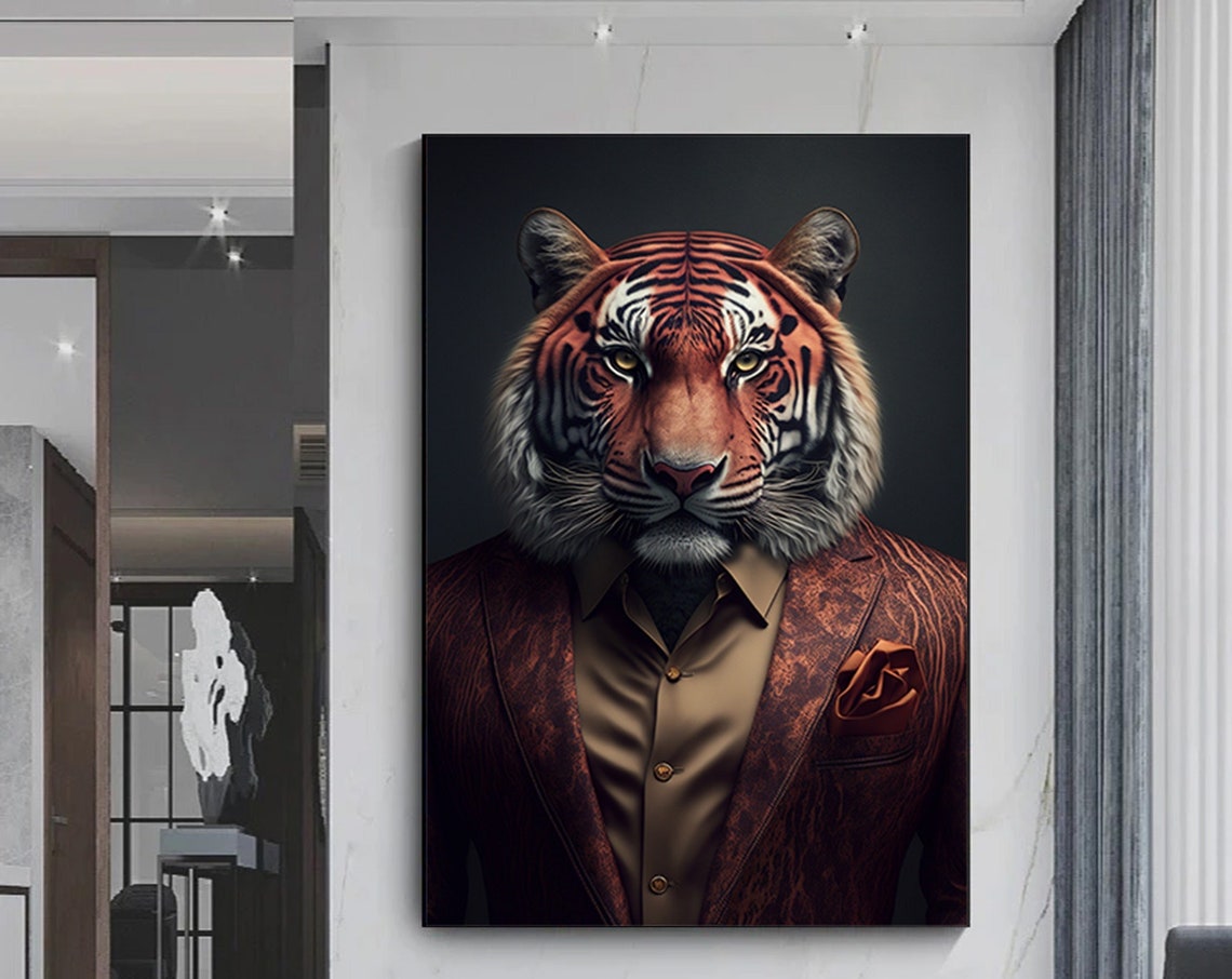 Dapper Tiger In Suit Photorealistic Portrait Wild Animal Poster