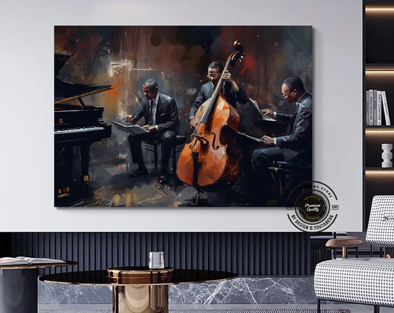 Jazz Piano and Bass Trio Night Club Music Art Poster for Contemporary Interiors