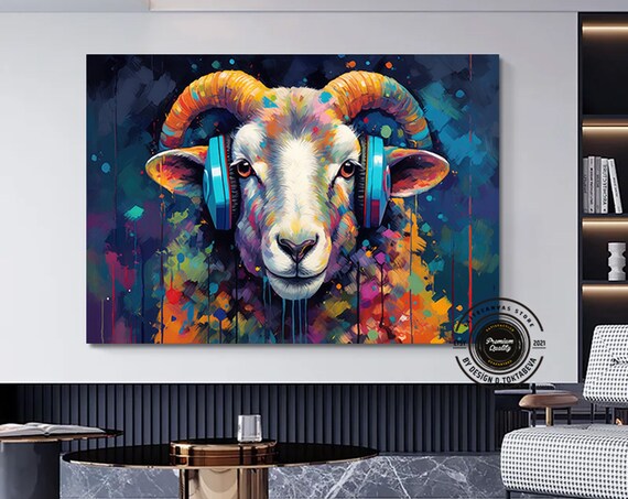 Ram Wearing Headphones Colorful Graffiti Animal Artwork Poster