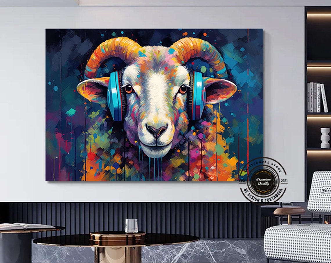 Ram Wearing Headphones Colorful Graffiti Animal Artwork Poster