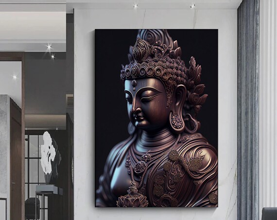 Serene Bronze Guanyin Statue Bust On Dark Zen Meditation Poster