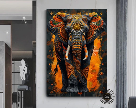 African Elephant Collage Tribal Concept Style Wall Art Canvas