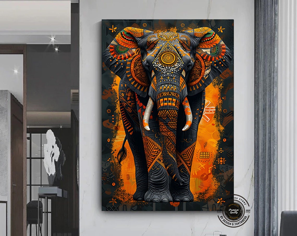 African Elephant Collage Tribal Concept Style Wall Art Canvas