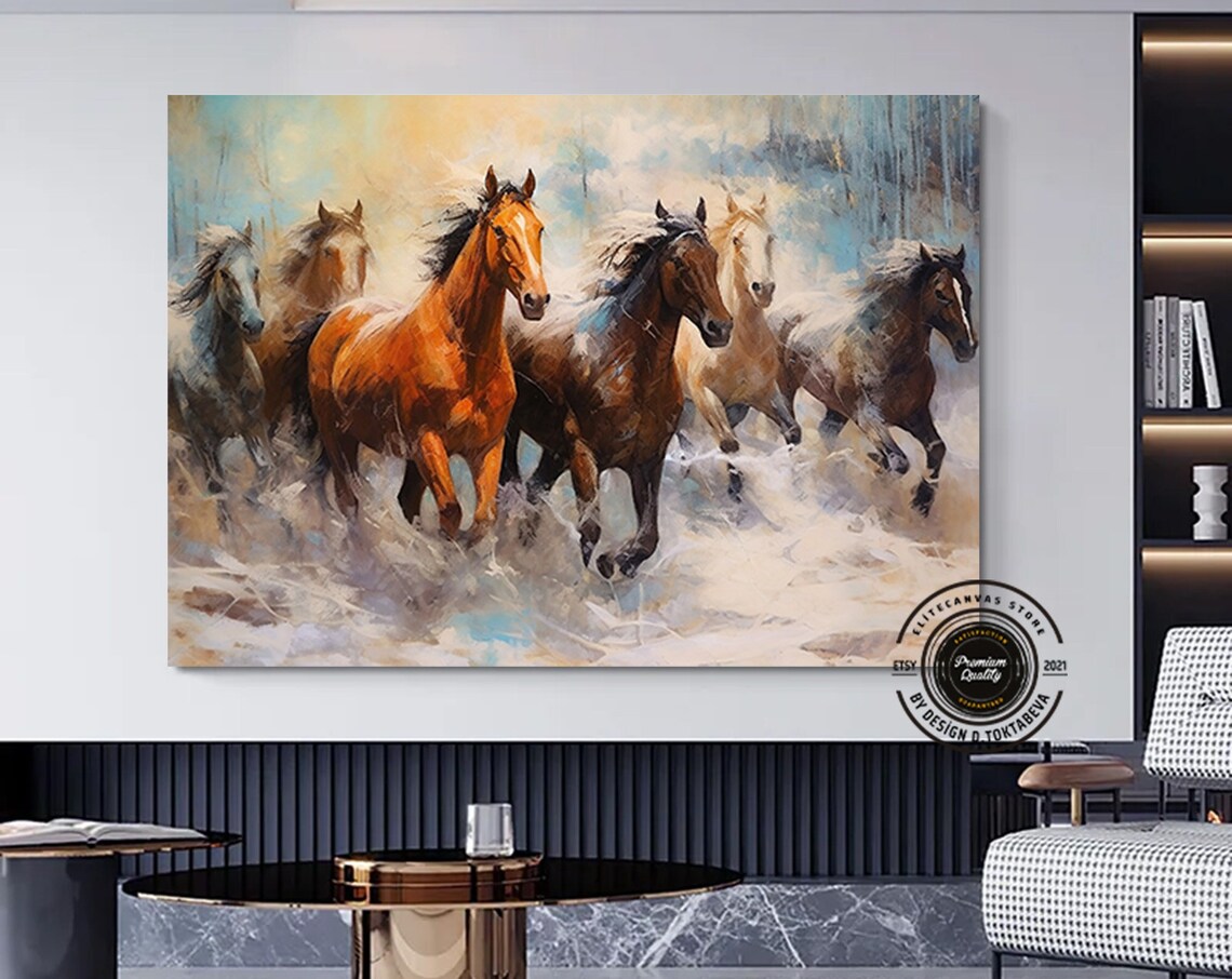 Wild Horses Running Herd Misty Freedom Wildlife Art Large Poster