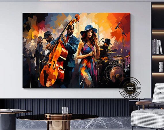 Abstract Jazz Band Cubist Painting with Double Bass Player Poster