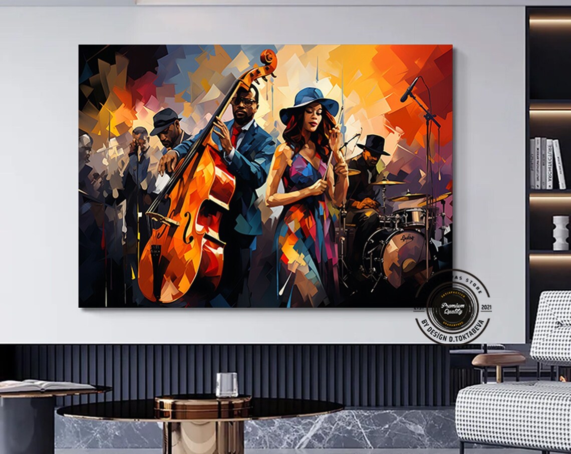 Abstract Jazz Band Cubist Painting with Double Bass Player Poster