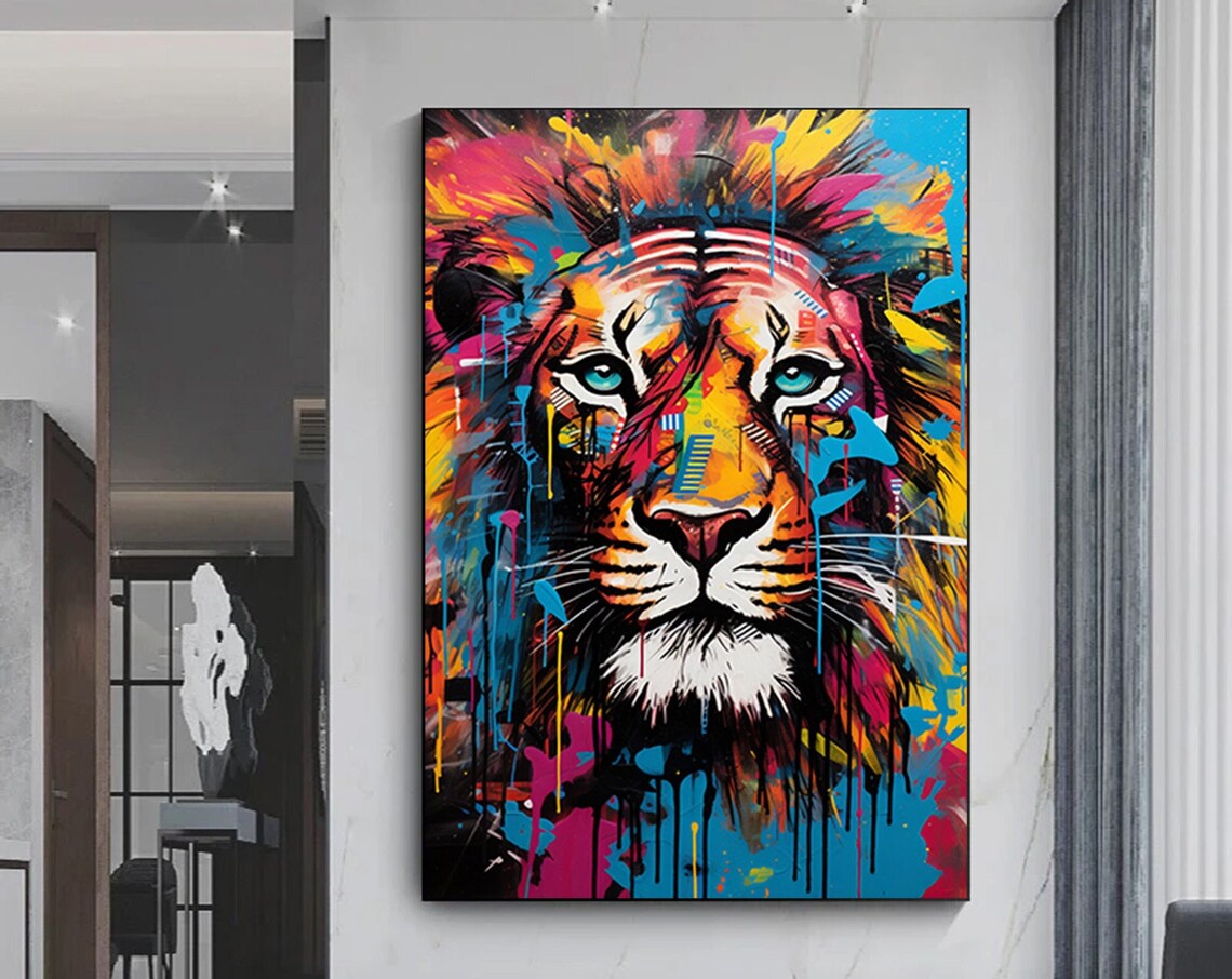 Graffiti Lion Street Art Colorful Urban Wildlife Canvas Art Poster