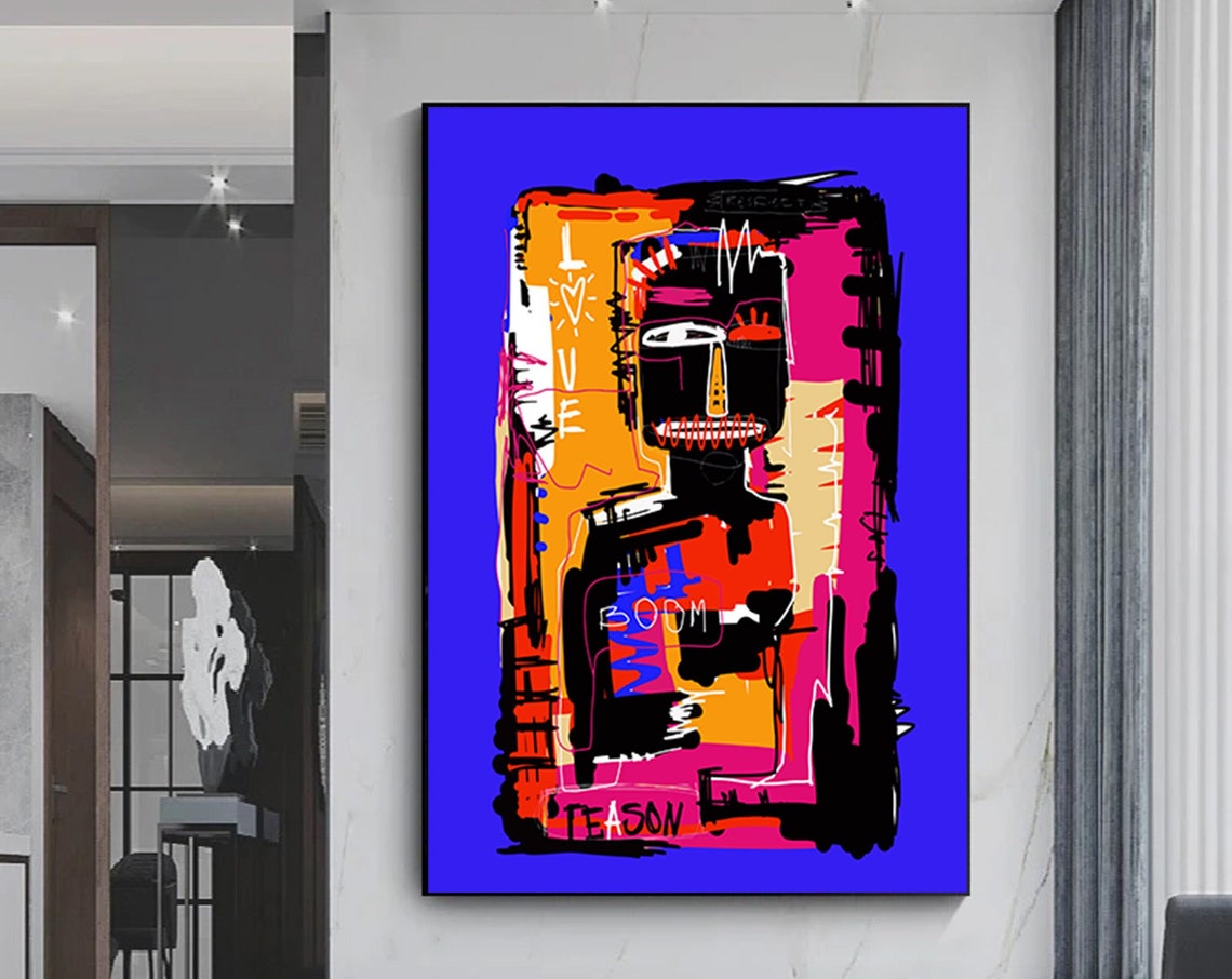 Blue Background Neo Expressionist Figure Love Boom Graffiti Poster