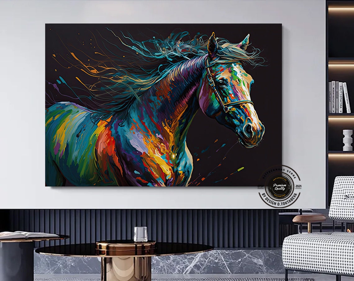 Colorful Abstract Galloping Horse Dramatic Brushstroke Style Poster