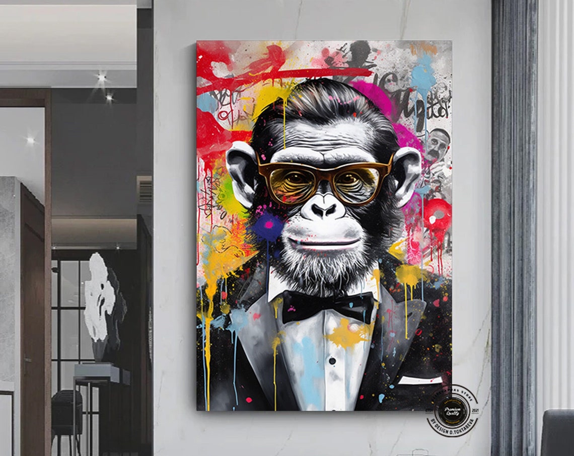 Monkey Print Wall Art Trendy Large Graffiti Original Painting Street Canvas Home Decor