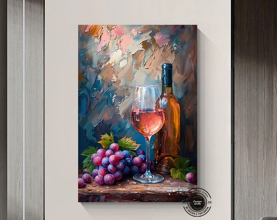 Wine Bottle Art Print, Red Fruit Glass Decor