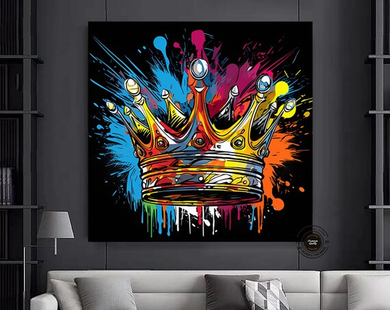 Golden Graffiti Crown Design Painted on Black Splatter Poster