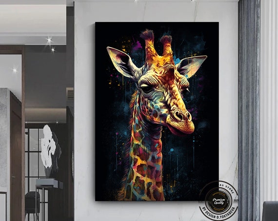 Pop Art Canvas Print Giraffe Wall Modern Painting Abstract Animal Gift For Boyfriend
