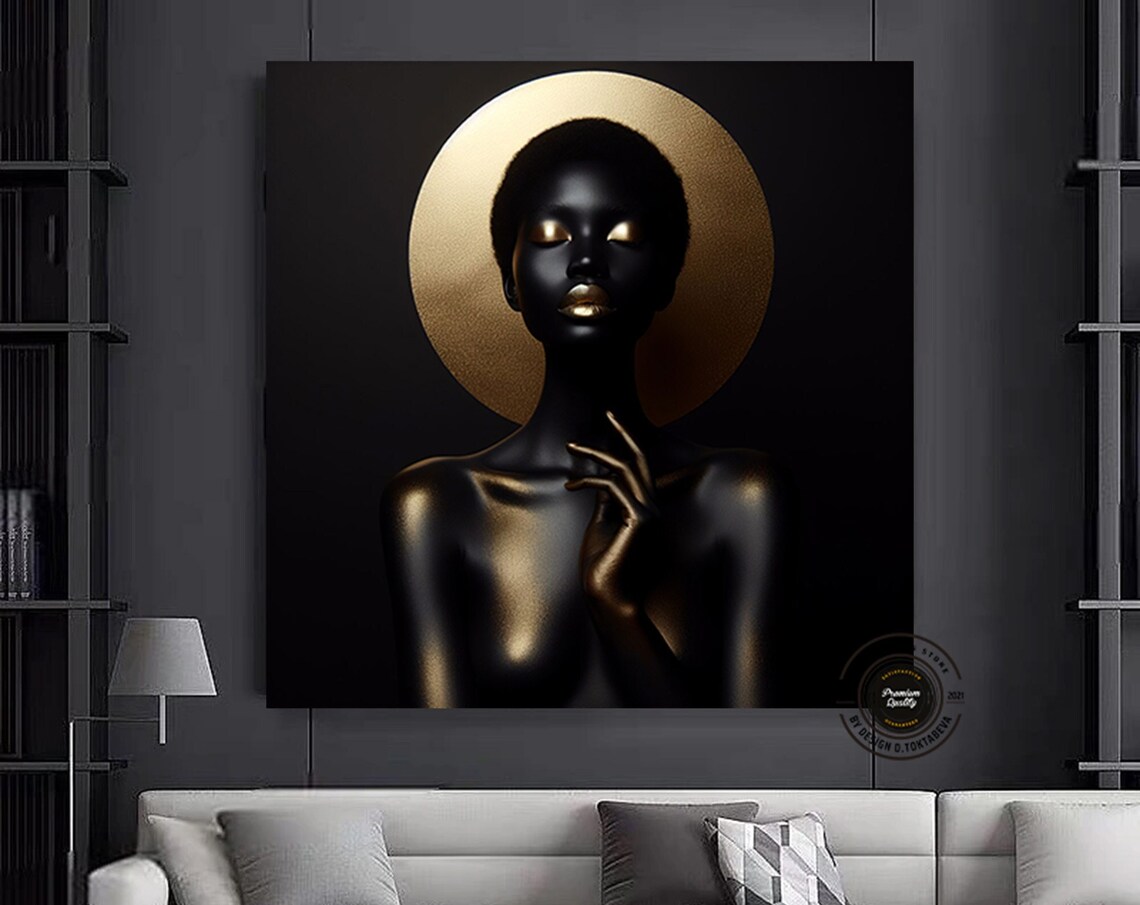 Black Woman Golden Halo Goddess Elegant Luxury Dark Art Poster