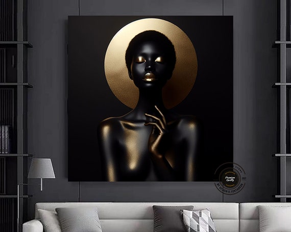 Gold African Woman Canvas Art Modern Print Fashion Decor Wall
