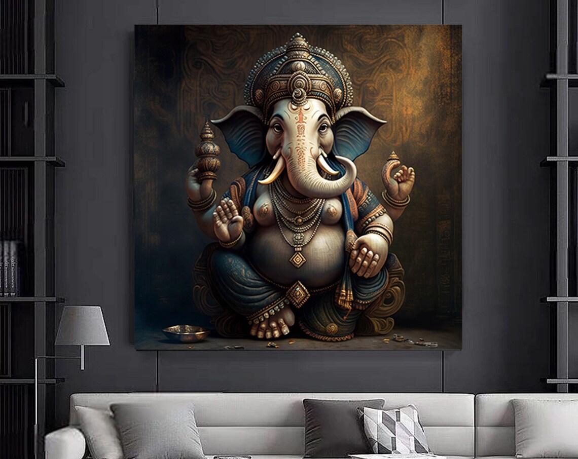 Ganesha Hindu Elephant God Ornate Painting Golden Art Poster